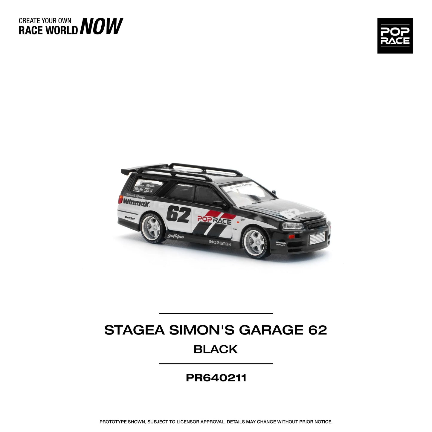 Pop Race Nissan Stagea R34 Simon’s Garage #62 1:64 diecast