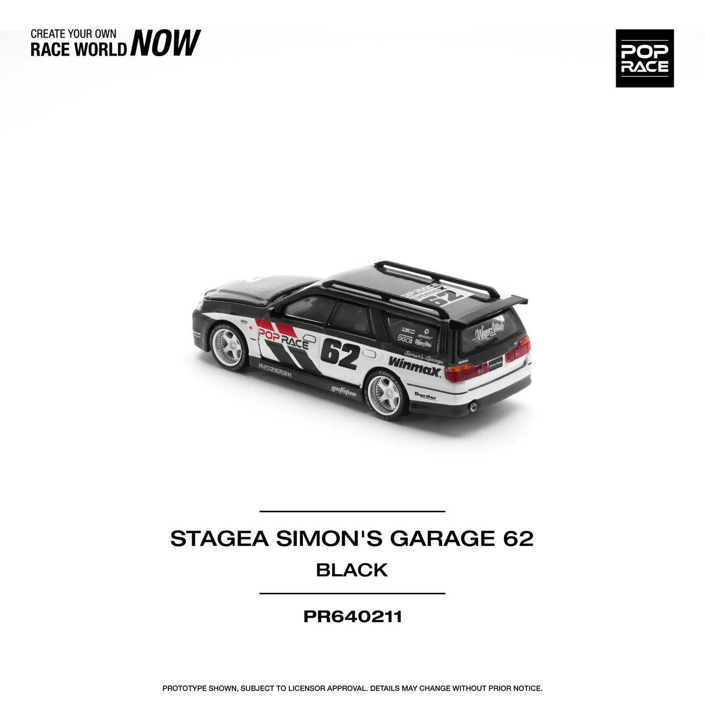 Nissan Stagea R34 Simon’s Garage #62 1:64 rear three-quarter angle