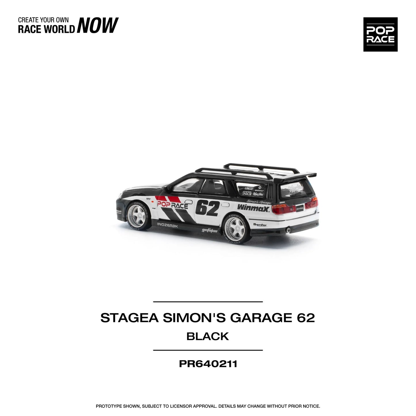 Nissan Stagea R34 Simon’s Garage #62 Black rear view with #62 decal