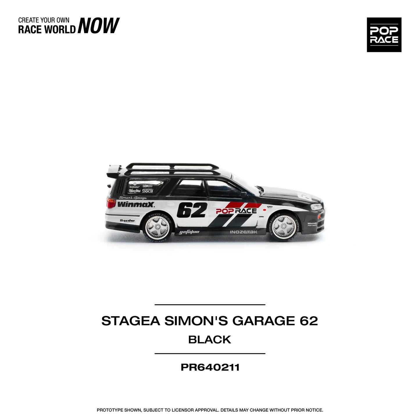 Pop Race Nissan Stagea R34 Simon’s Garage #62 Black side profile view