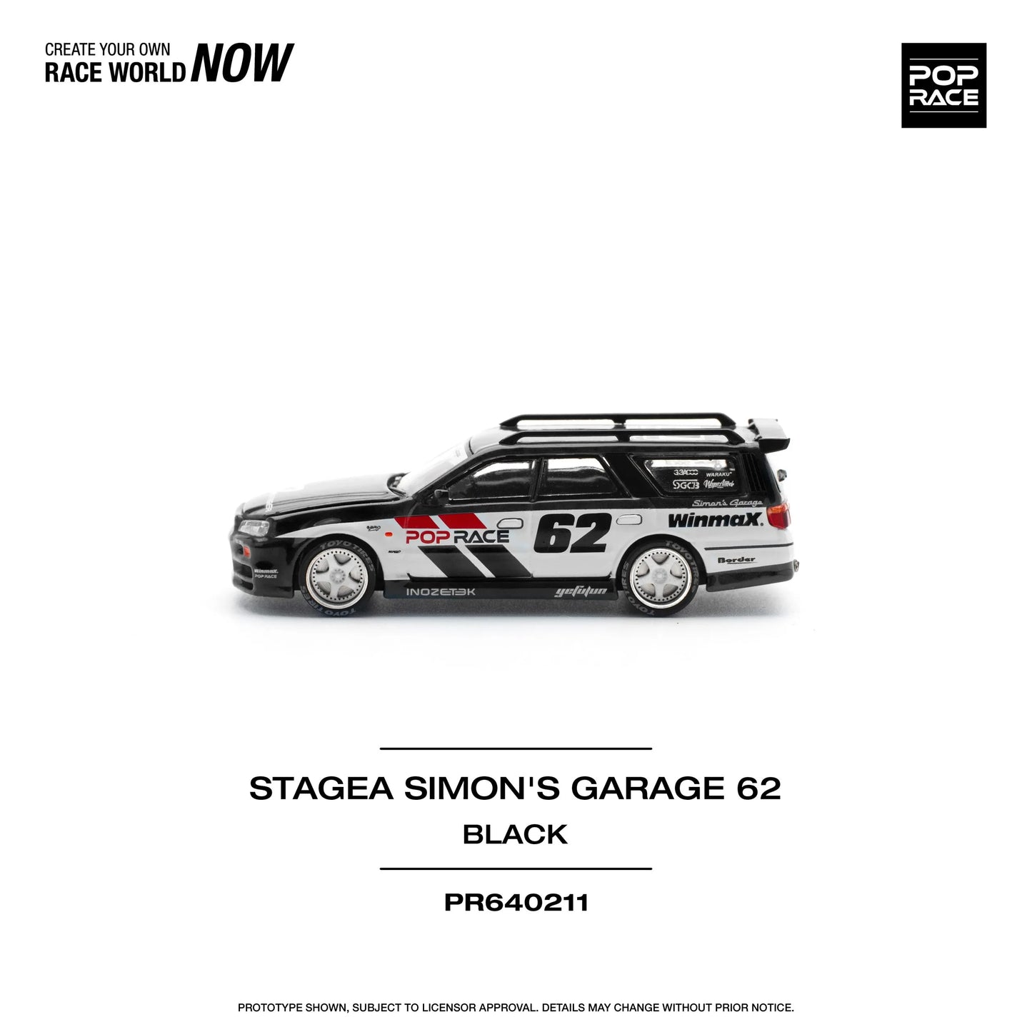 Pop Race Nissan Stagea R34 Simon’s Garage #62 Black side profile view