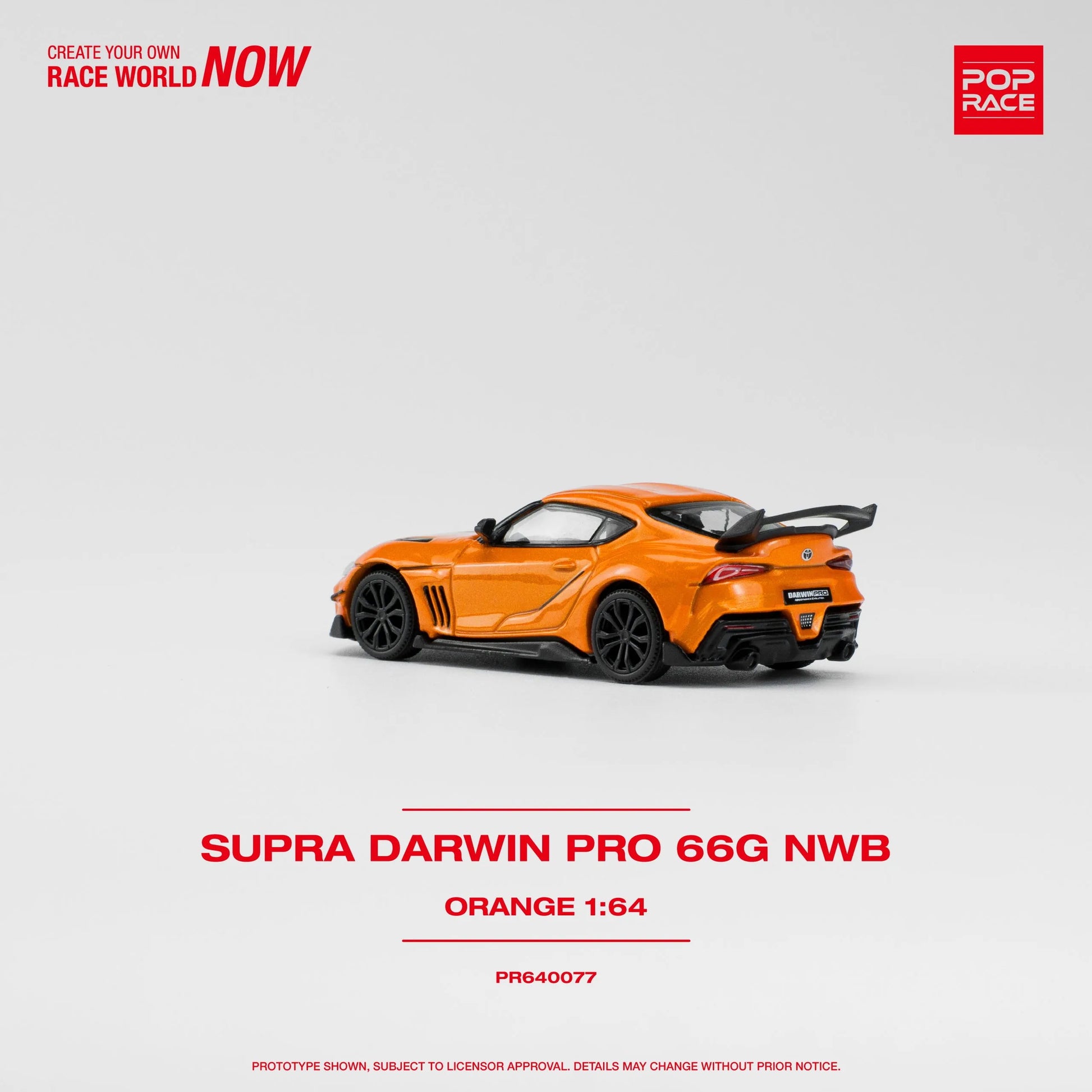 Rear view of 1:64 scale Supra A90 Darwin Pro 66G in orange by Pop Race