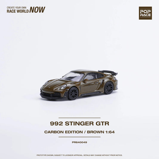 Left side profile of Porsche 992 Stinger GTR Carbon Edition Brown 1:64 diecast car