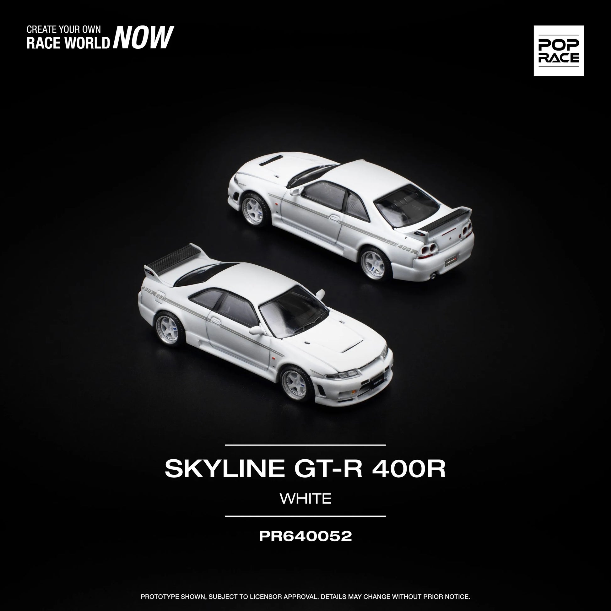 Front and rear view of Nissan GT-R R33 Nismo 400R White 1:64 model cars unboxed