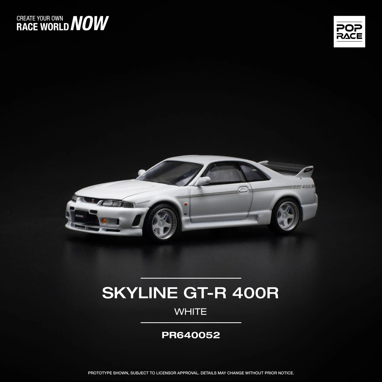 Front view of Nissan GT-R R33 Nismo 400R White 1:64 model car unboxed
