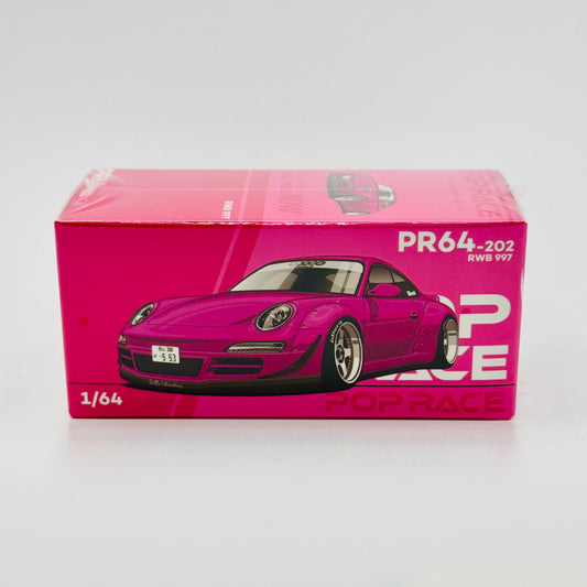RWB 997 Pink 1:64 Diecast Model Car by Pop Race Boxed Front View
