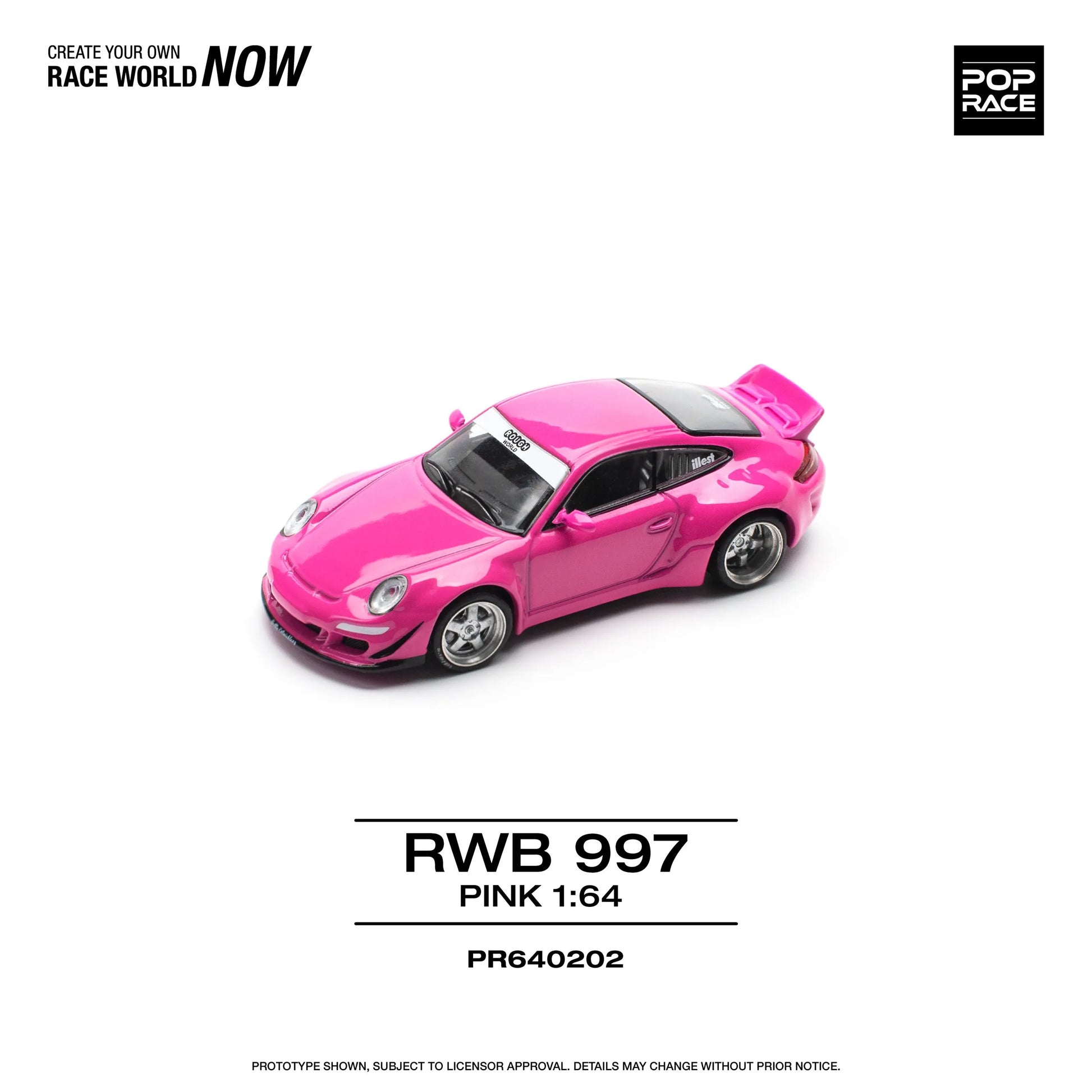 RWB 997 Pink 1:64 Diecast Model Car by Pop Race Front Angle