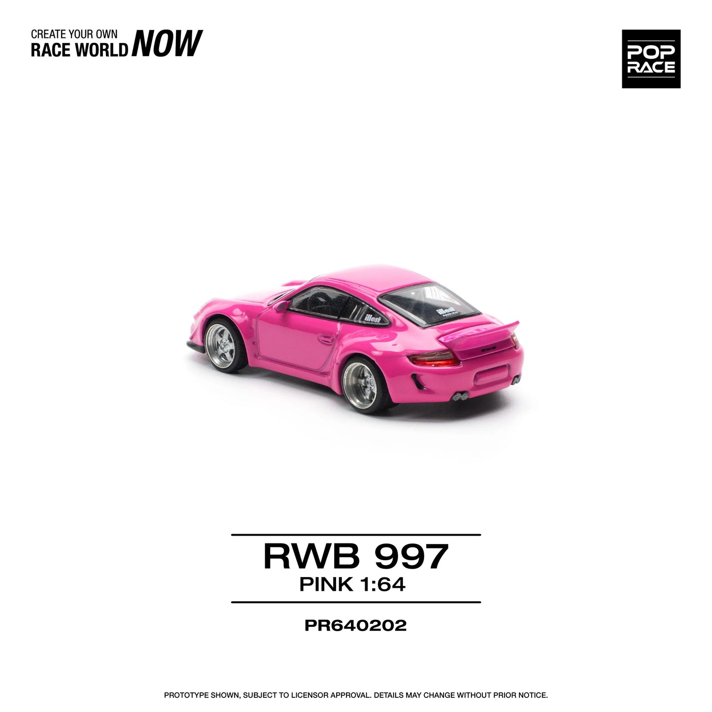 RWB 997 Pink 1:64 Diecast Model Car by Pop Race Rear View