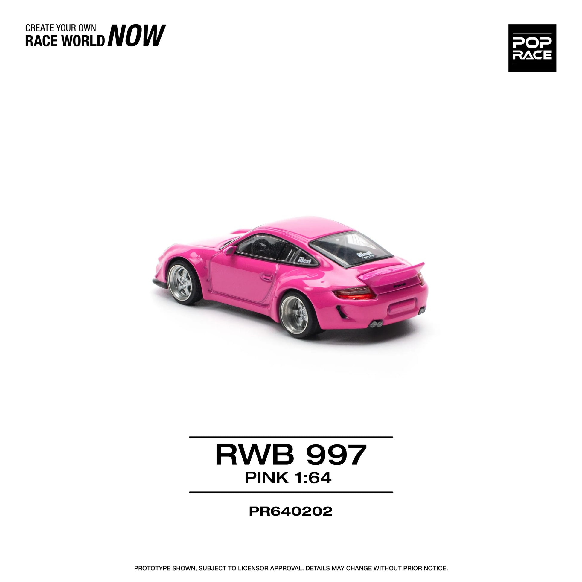 RWB 997 Pink 1:64 Diecast Model Car by Pop Race Rear View