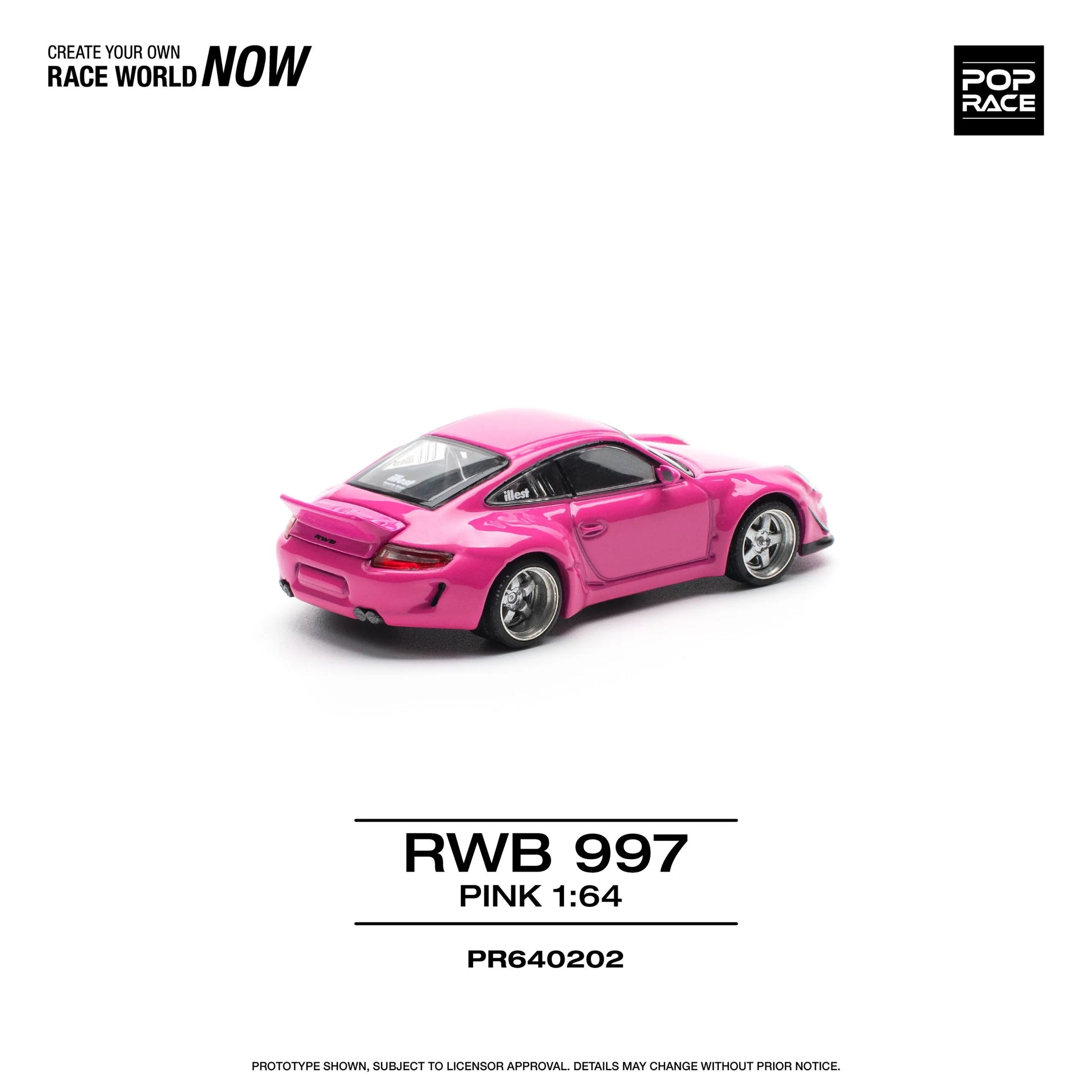 RWB 997 Pink Pop Race 1:64 Diecast Model Car Right Rear Angle