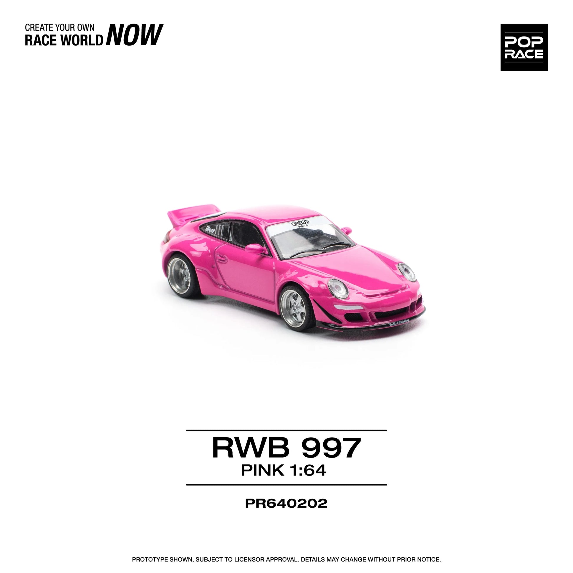 RWB 997 Pink Pop Race 1:64 Diecast Model Car Right Rear Angle
