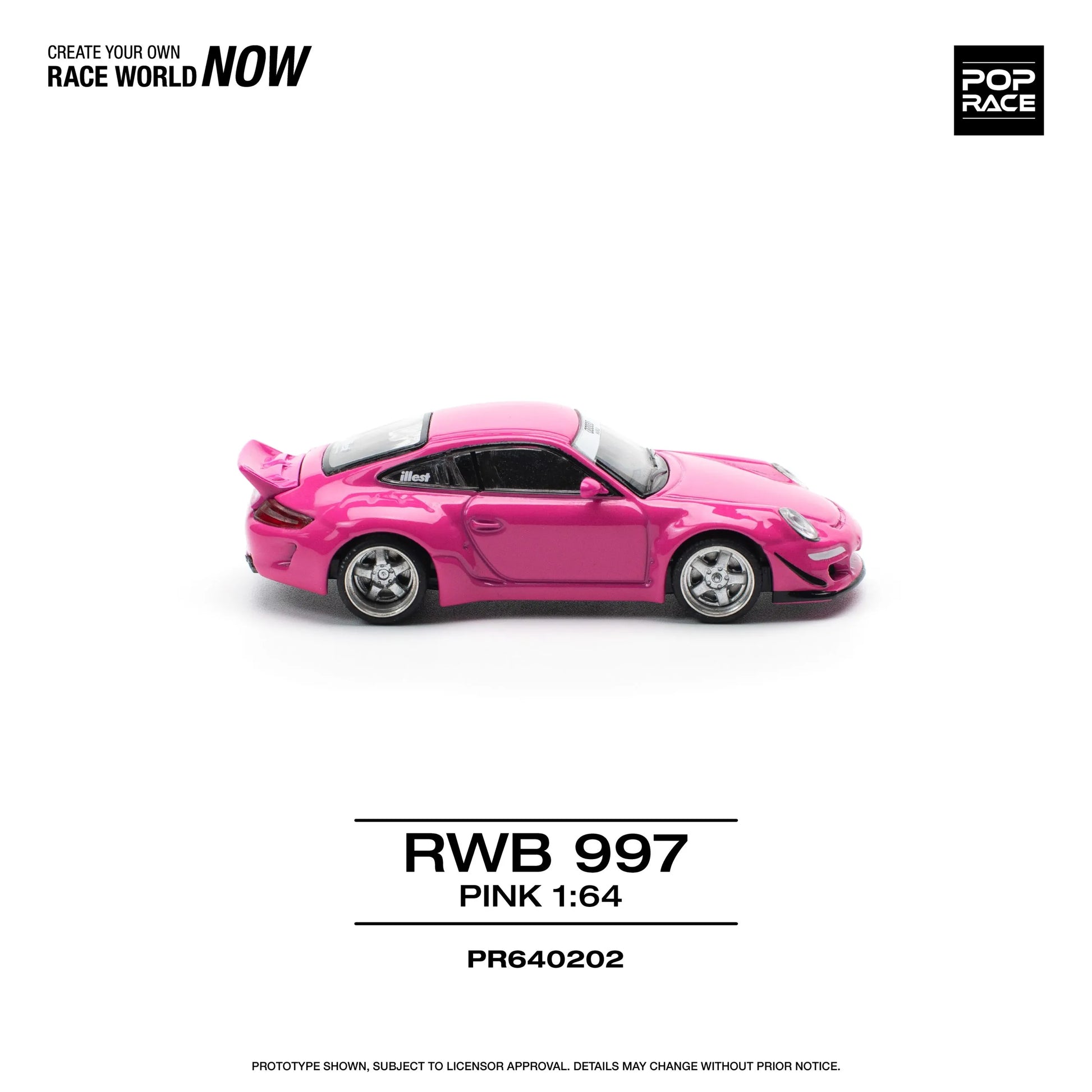 RWB 997 Pink 1:64 Diecast Model Car by Pop Race Side Profile
