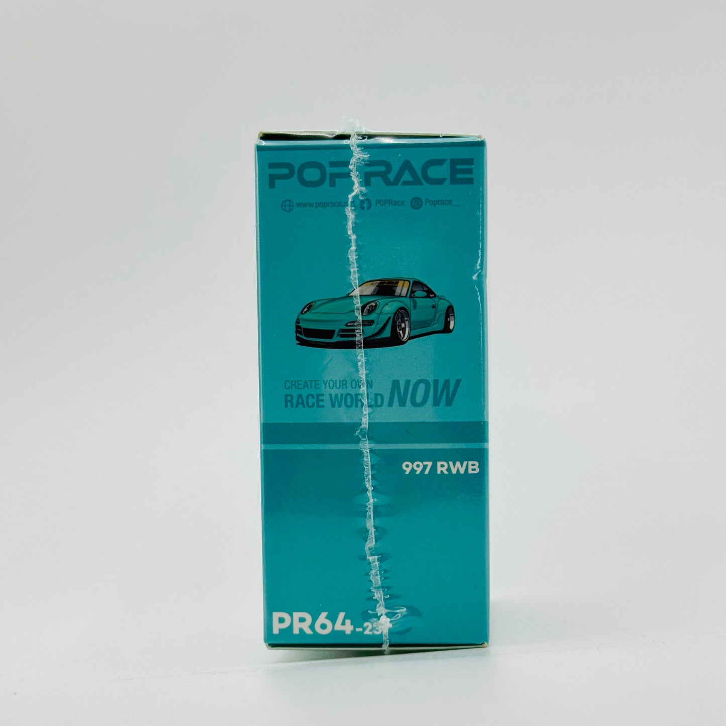 RWB 997 Tiffany Blue 1:64 Diecast Model Car by Pop Race Boxed Side Angle