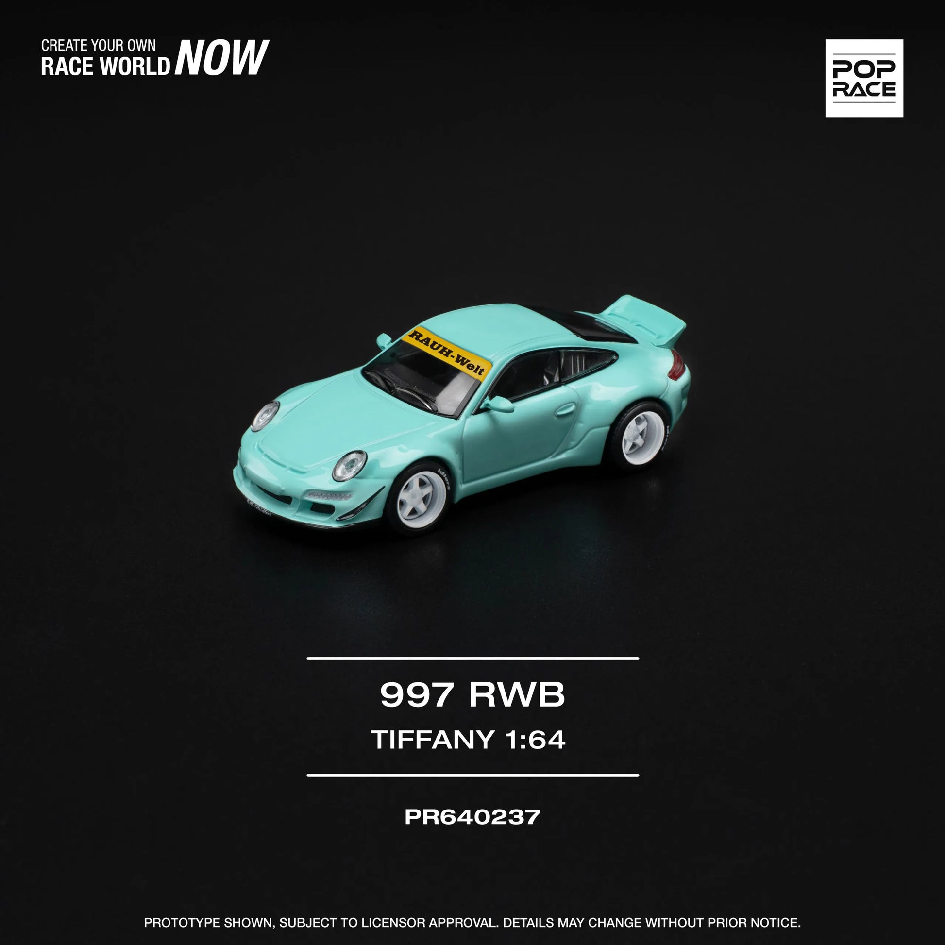 RWB 997 Tiffany Blue 1:64 Diecast Model Car by Pop Race Front Angle