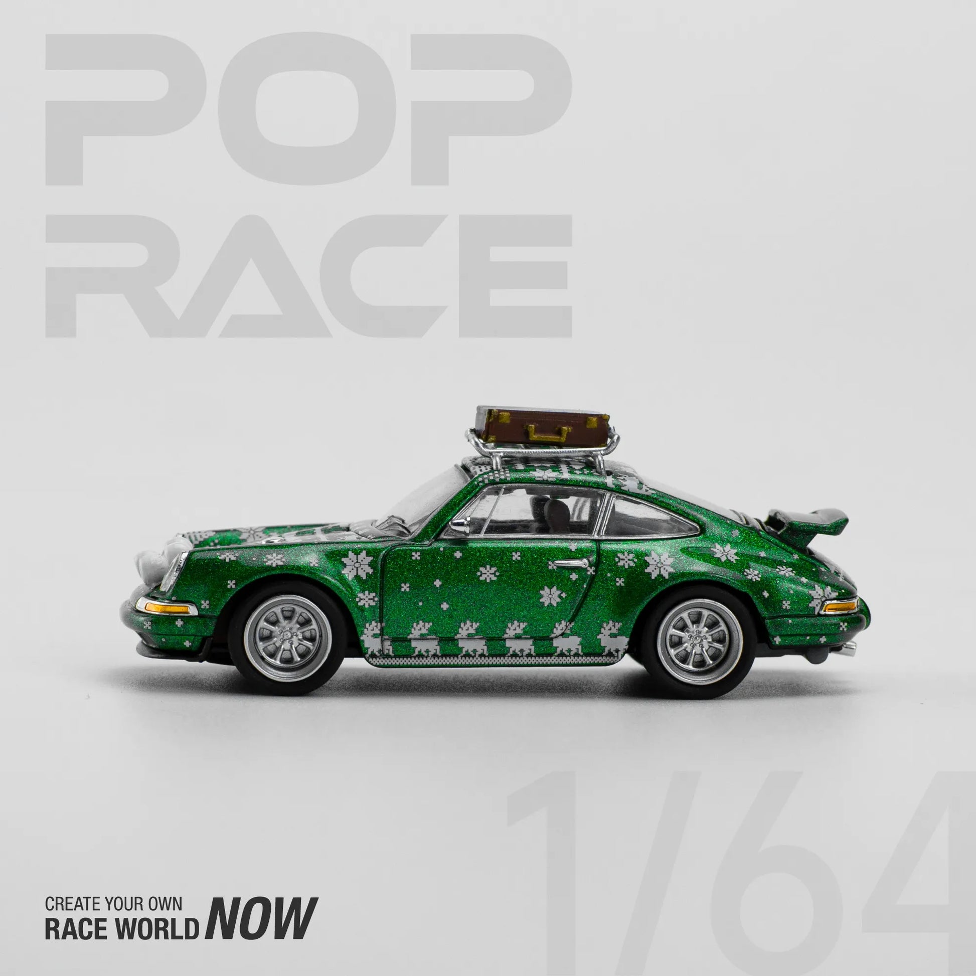 Side profile showing festive design of Pop Race Singer diecast model