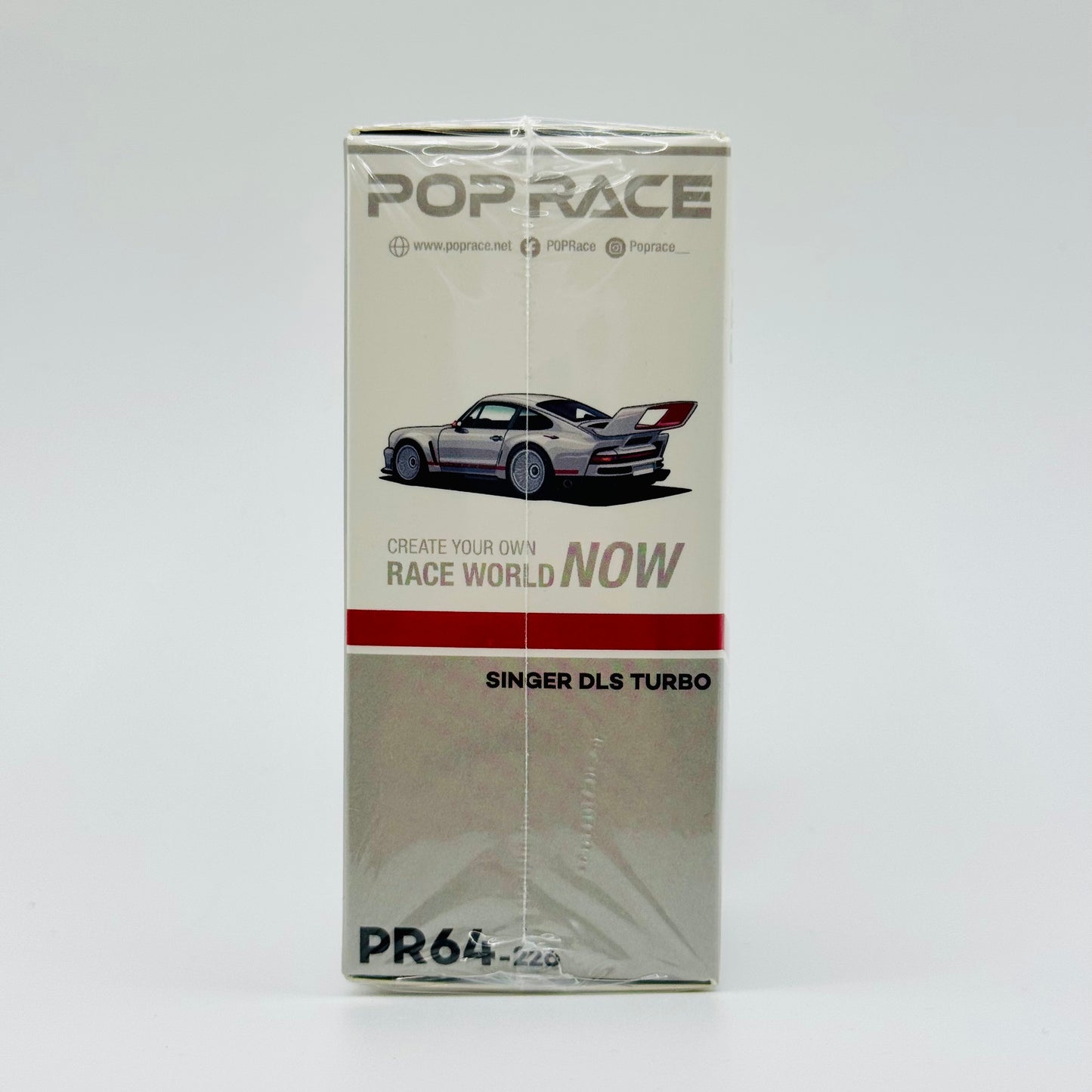 Side boxed profile of Pop Race Singer DLS Turbo Track White model car