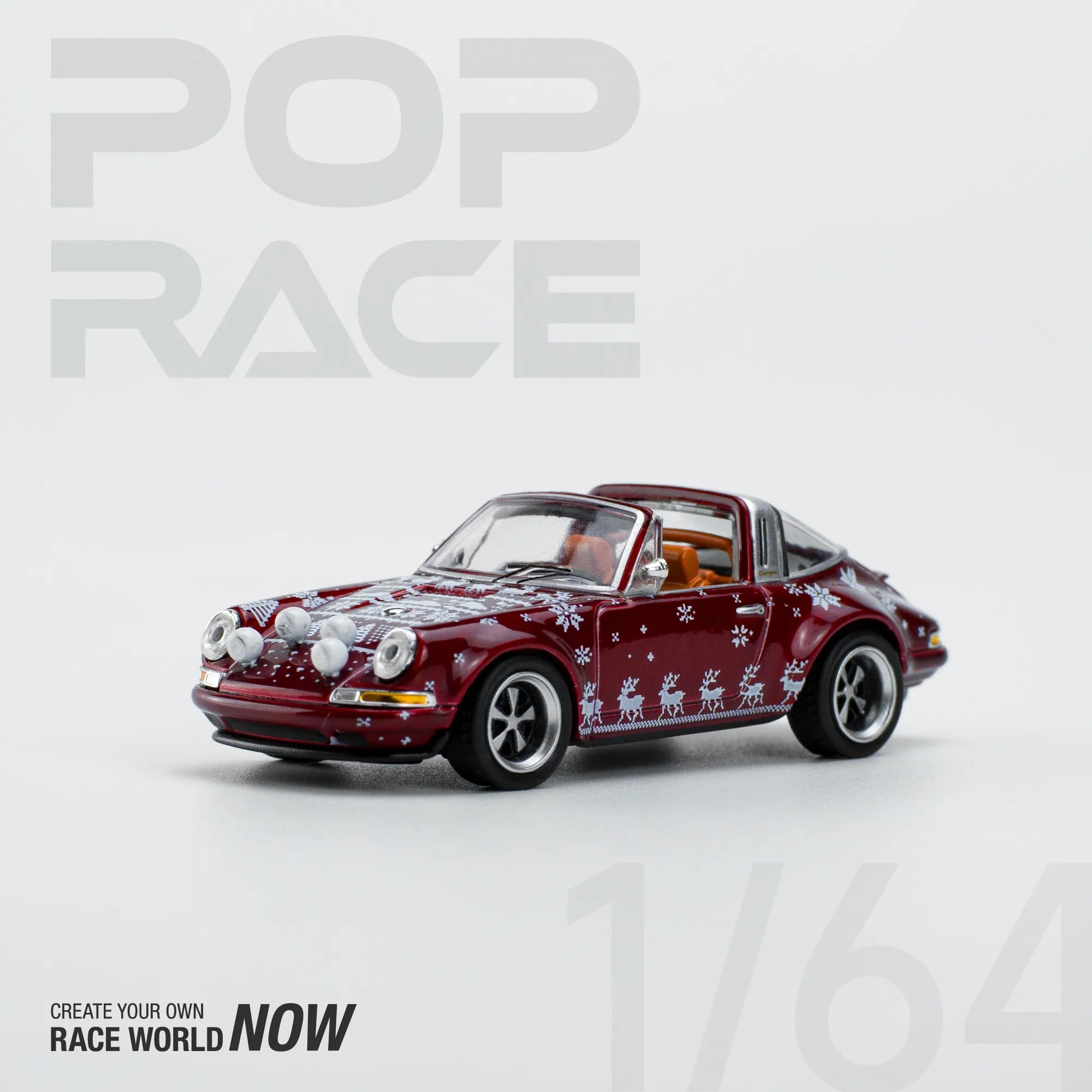Front view of Pop Race Singer Targa Christmas Edition 2023 diecast car unboxed