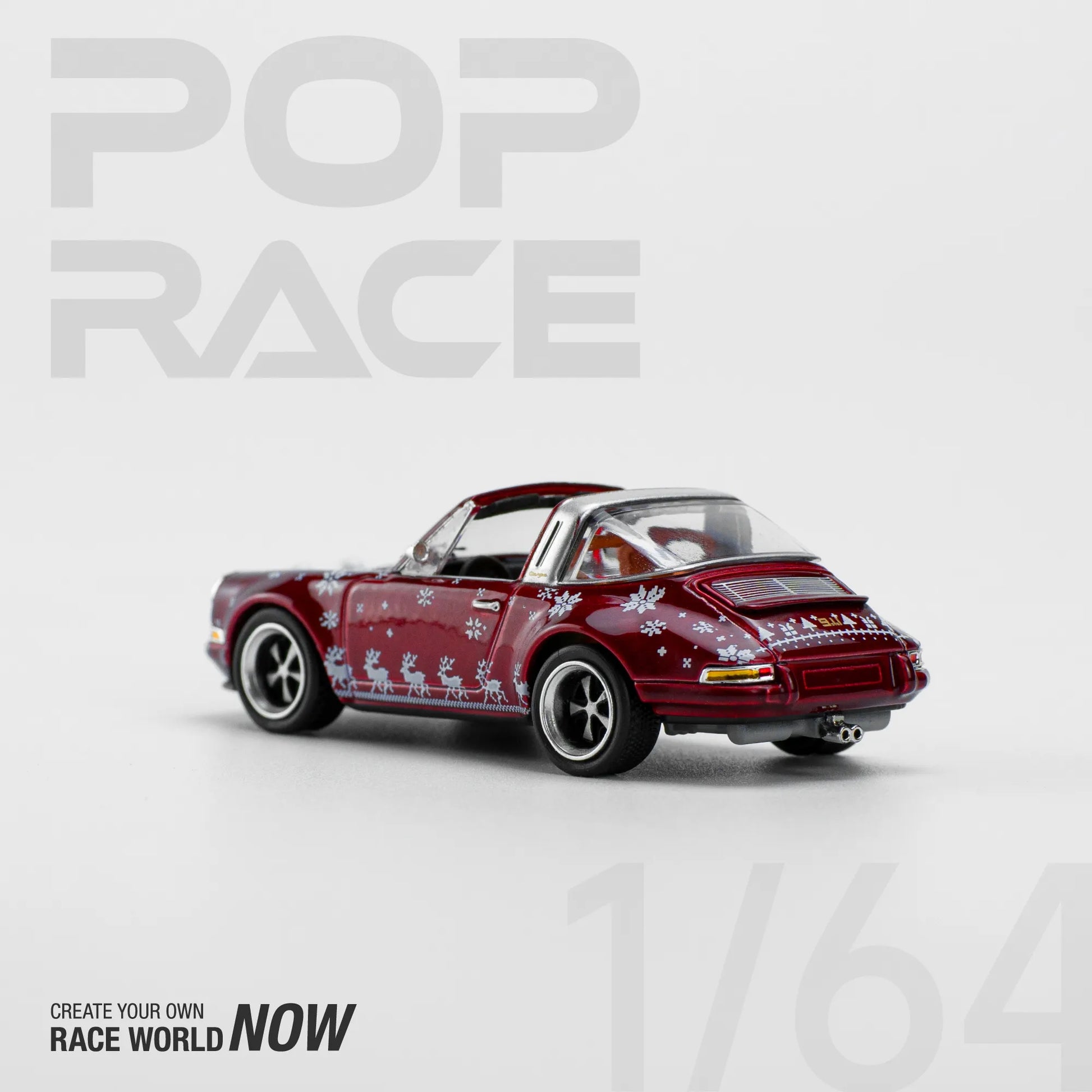 Rear view of Pop Race Singer Targa Christmas 2023 diecast car unboxed