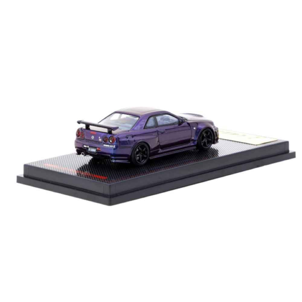Tarmac Works Ignition Model Nismo R34 GT-R Z-Tune Midnight Purple III 1:64 diecast rear angle
