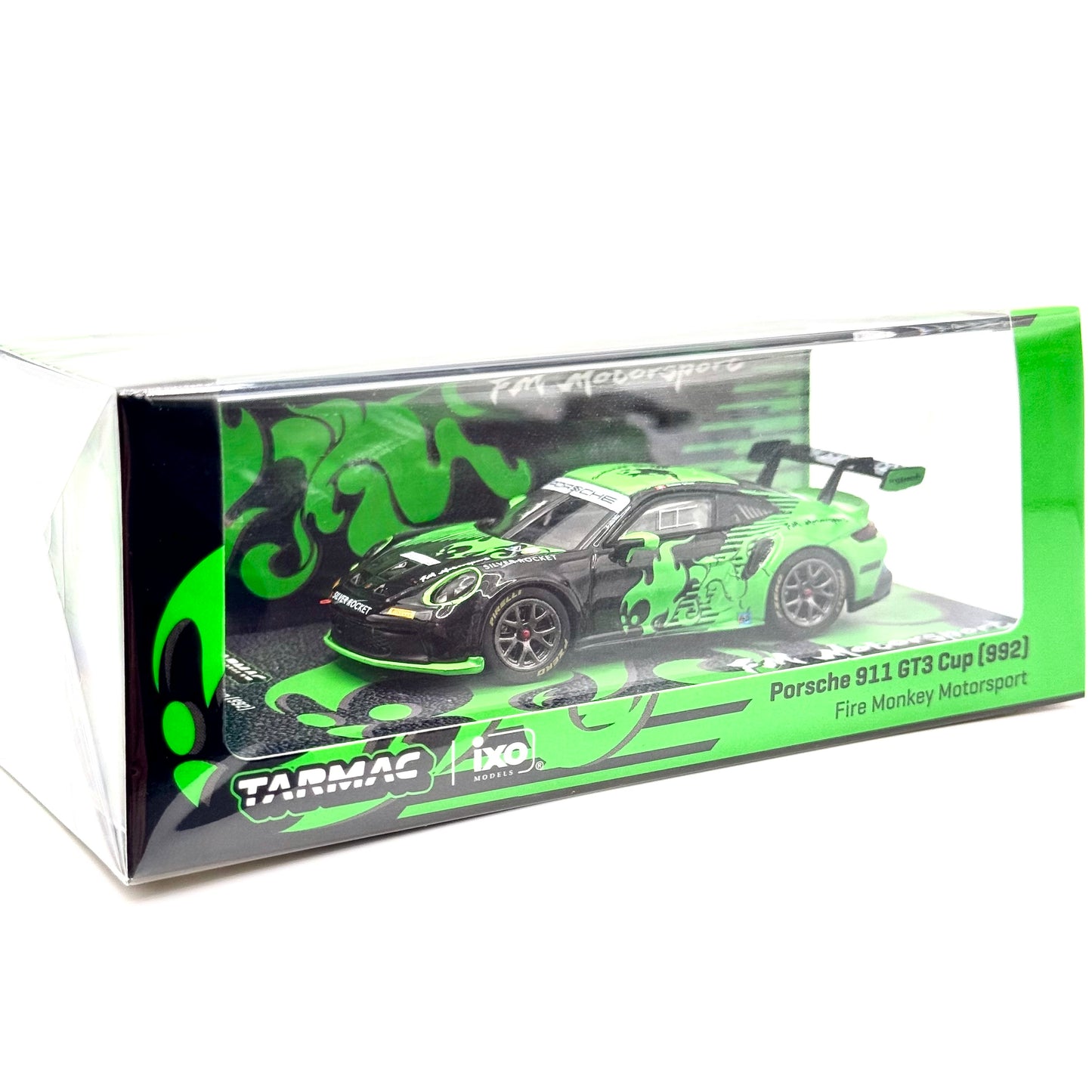 Tarmac Works Porsche 911 GT3 Cup 992 Fire Monkey Motorsport box side profile diecast