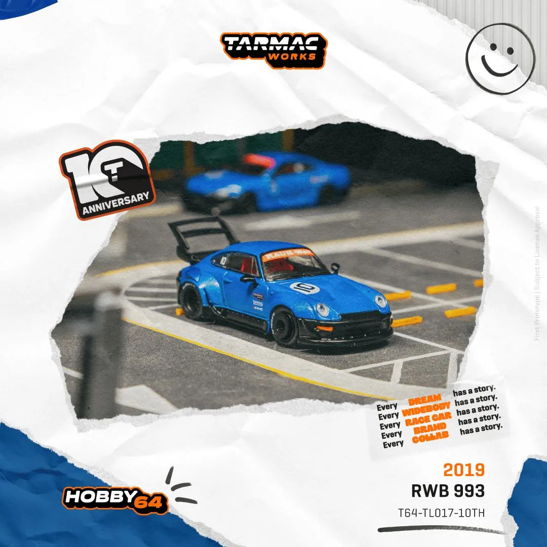 Porsche RWB 993 10th Anniversary top view detailing Tarmac Works diecast