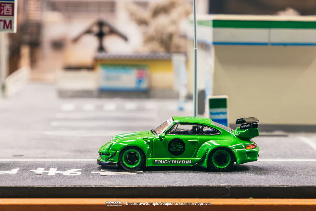 Alt: Porsche RWB 993 Rough Rhythm FuelFest diecast street scene diorama