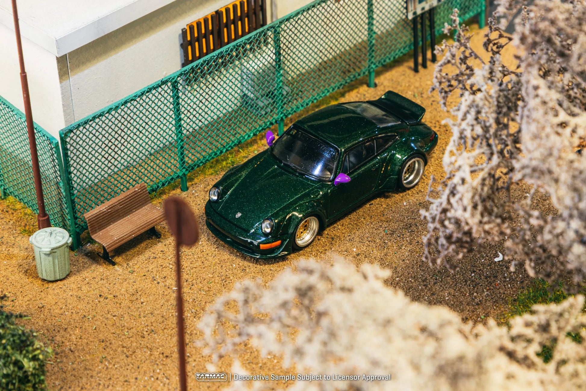 Porsche RWB 964 Green 1:64 diecast car show diorama setup