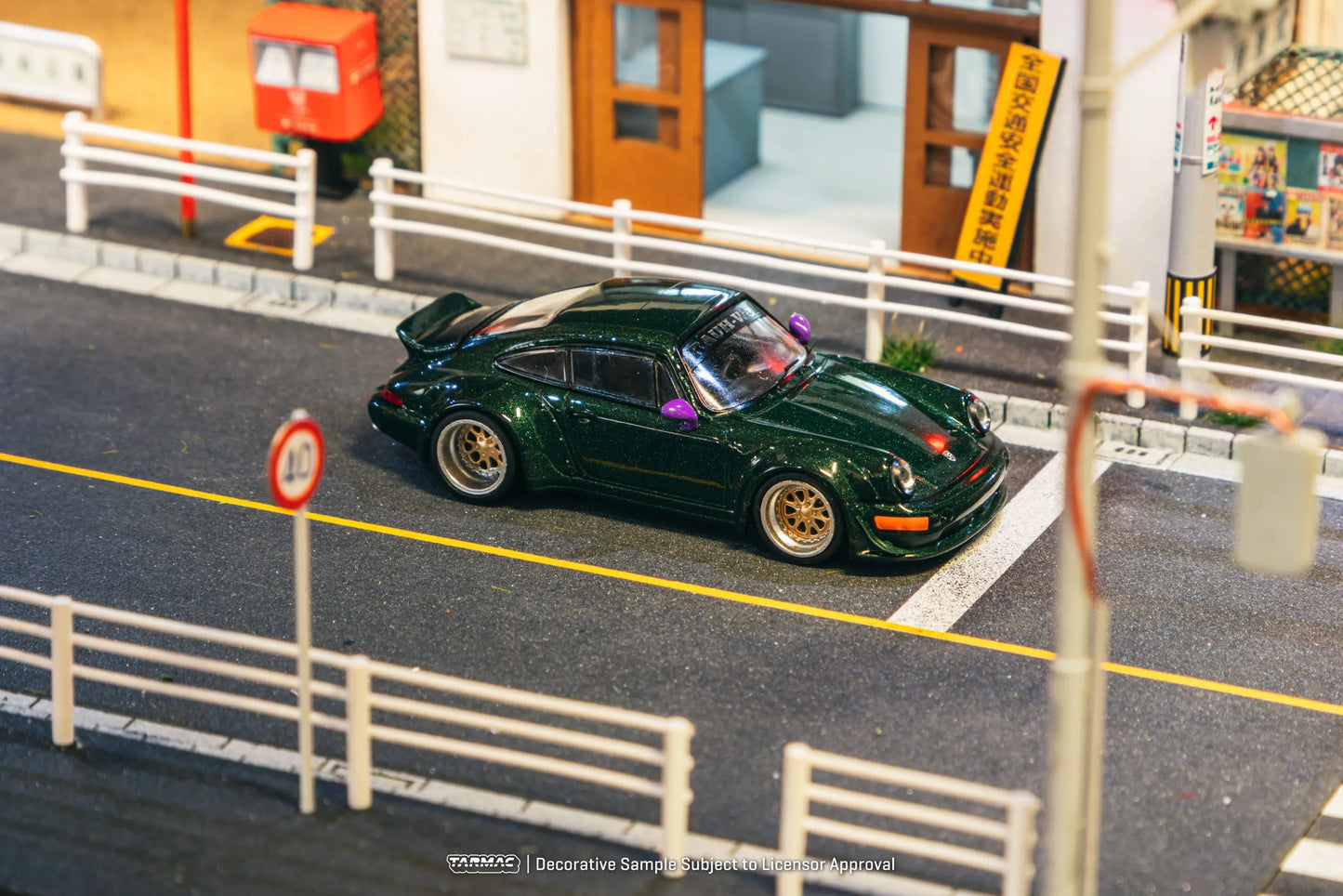 Porsche RWB 964 Green diecast street scene diorama display