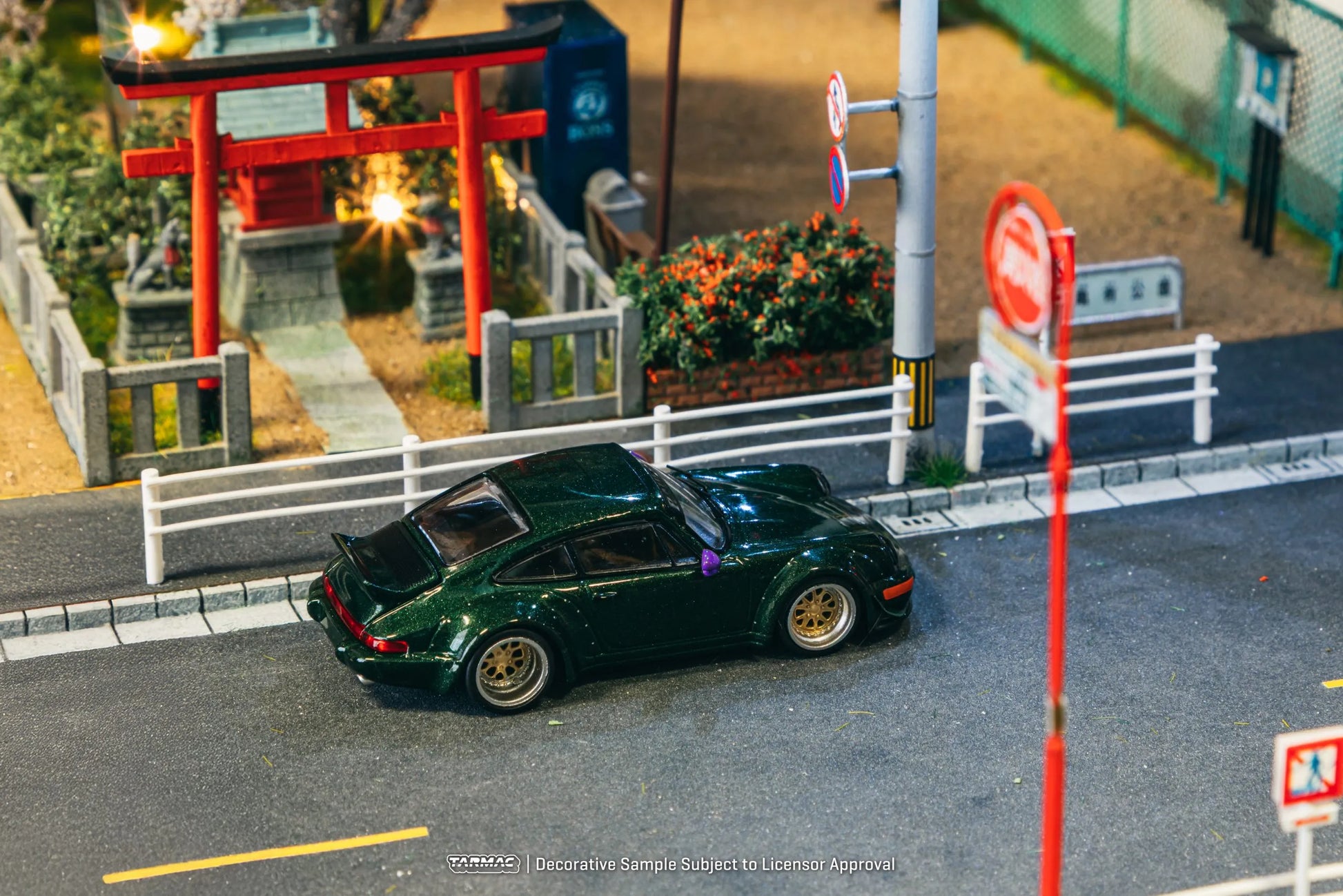 Porsche RWB 964 Green diecast street scene diorama display