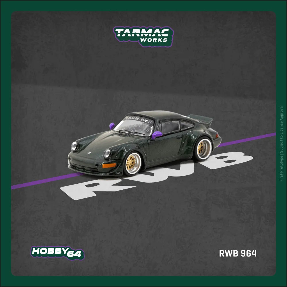 Porsche RWB 964 Green 1:64 diecast front angle view poster