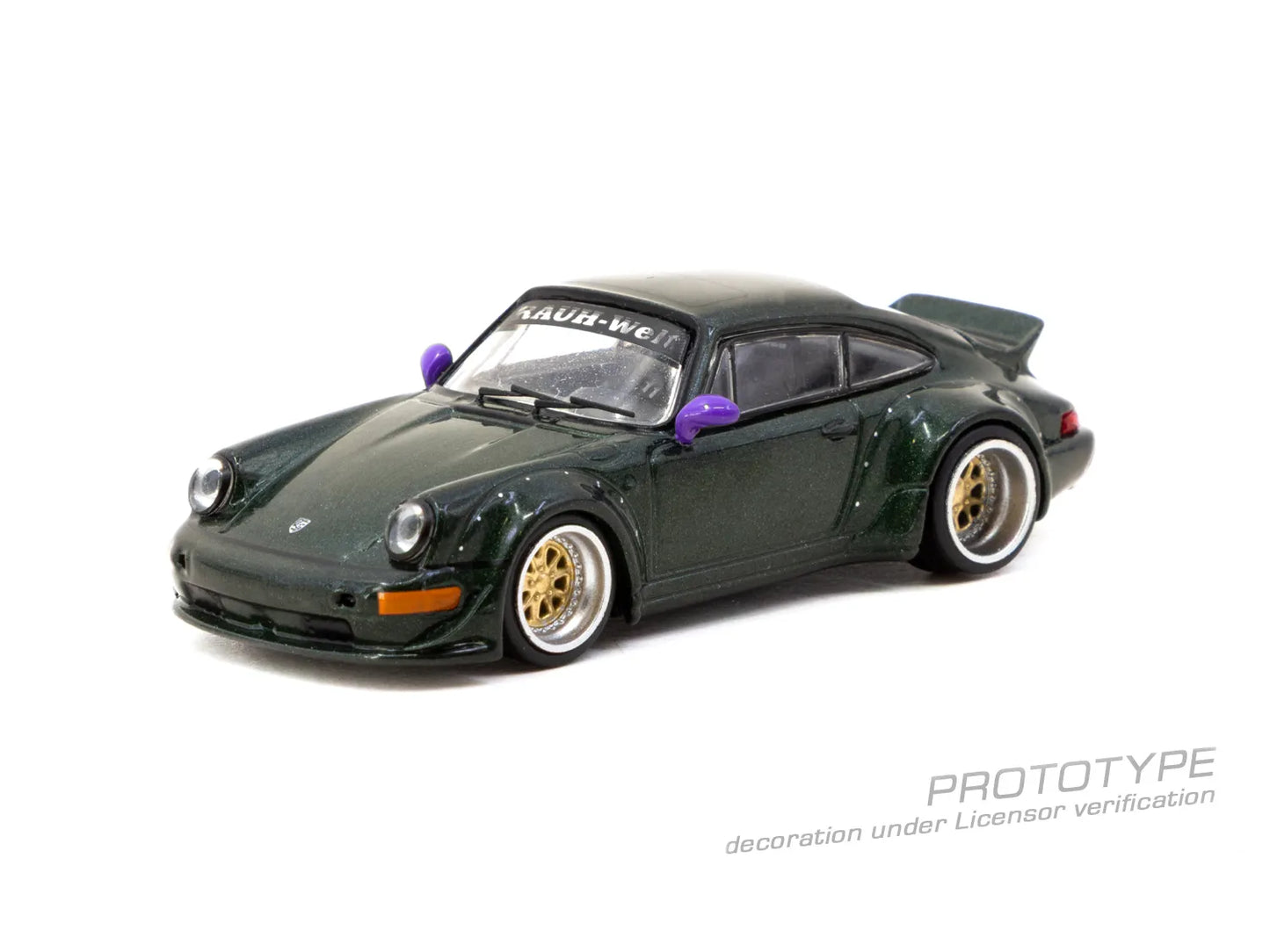 Porsche RWB 964 Green 1:64 diecast front angle view
