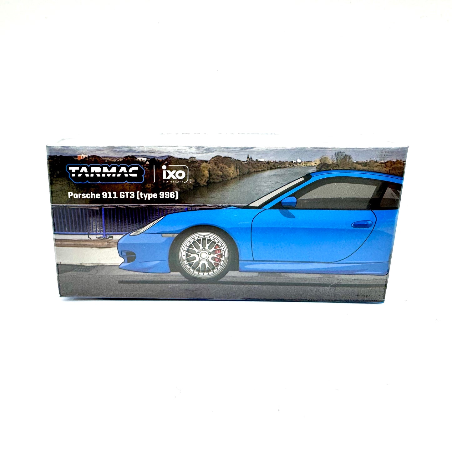 Tarmac Works T64G-069-BL Porsche 911 GT3 996 Light Blue 1:64 diecast box front