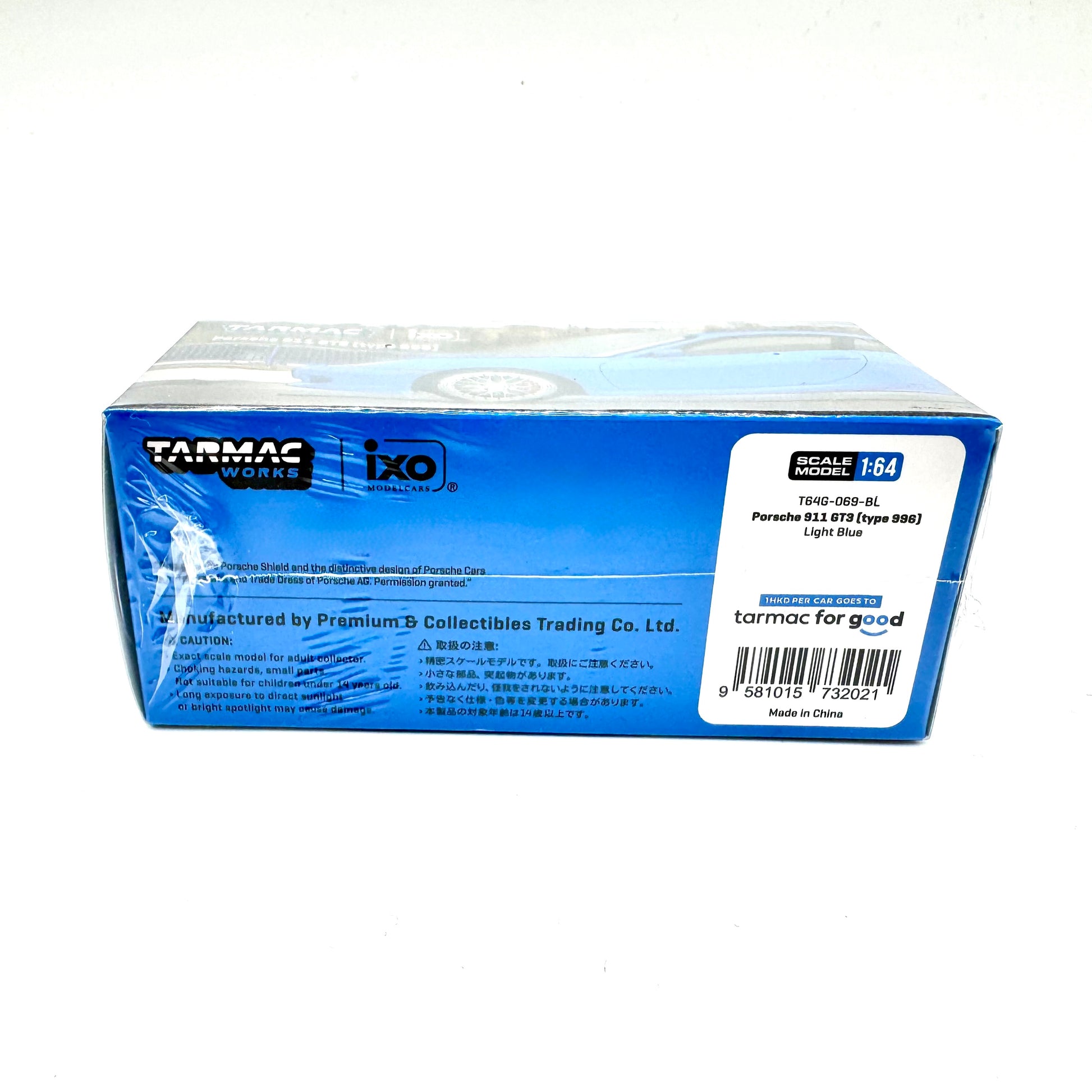 Porsche 911 GT3 996 Light Blue diecast packaging rear view