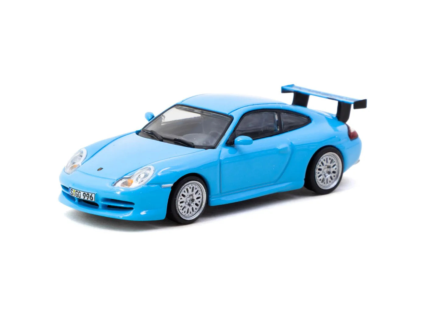 Porsche 911 GT3 Type 996 Light Blue 1:64 diecast front angle view