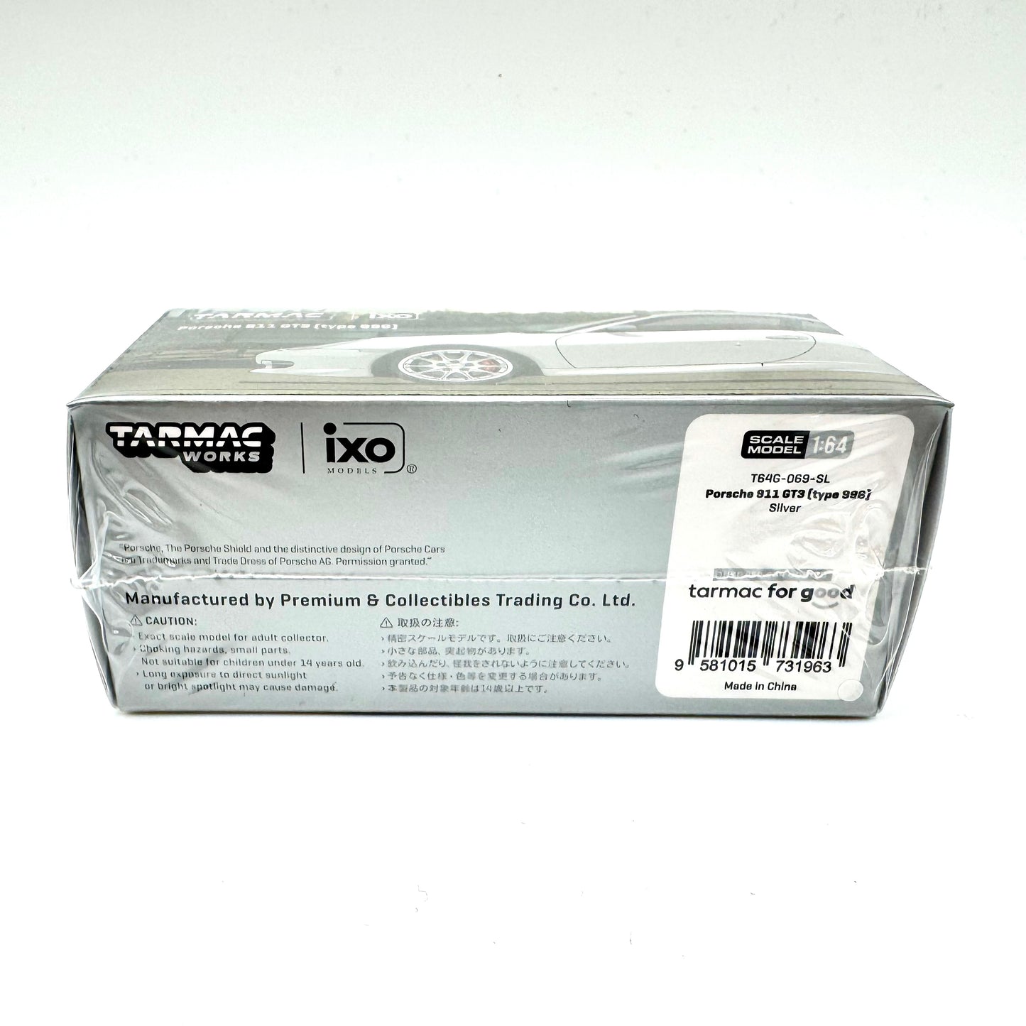 Porsche 911 GT3 996 Silver diecast packaging rear view