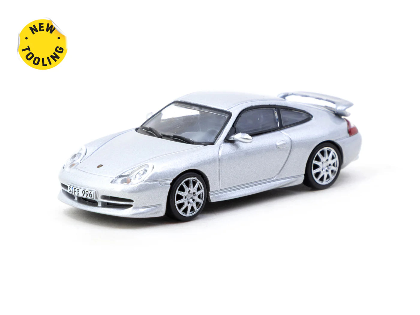 Porsche 911 GT3 Type 996 Silver 1:64 diecast front angle view