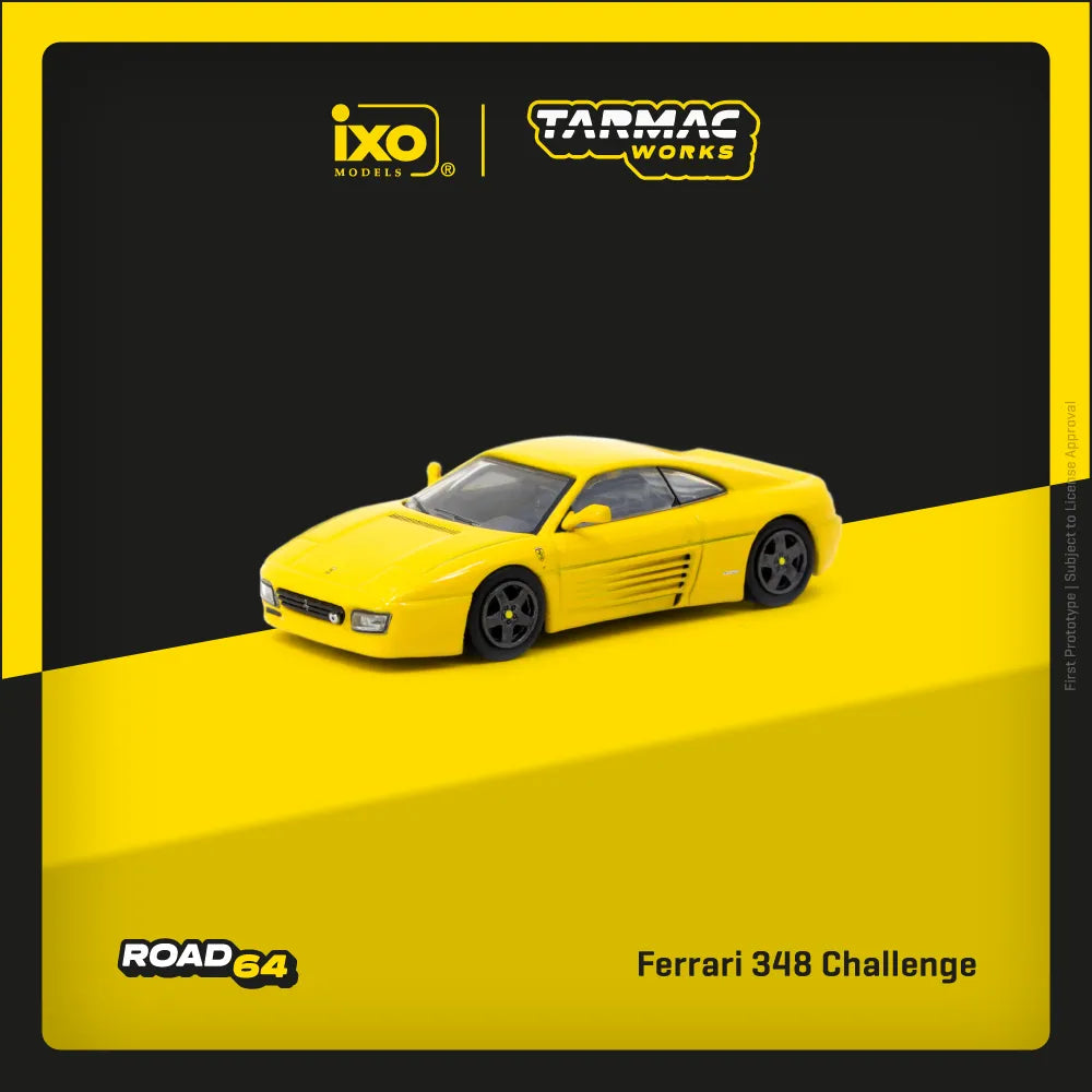 Ferrari 348 Challenge Yellow 1:64 diecast front angle view