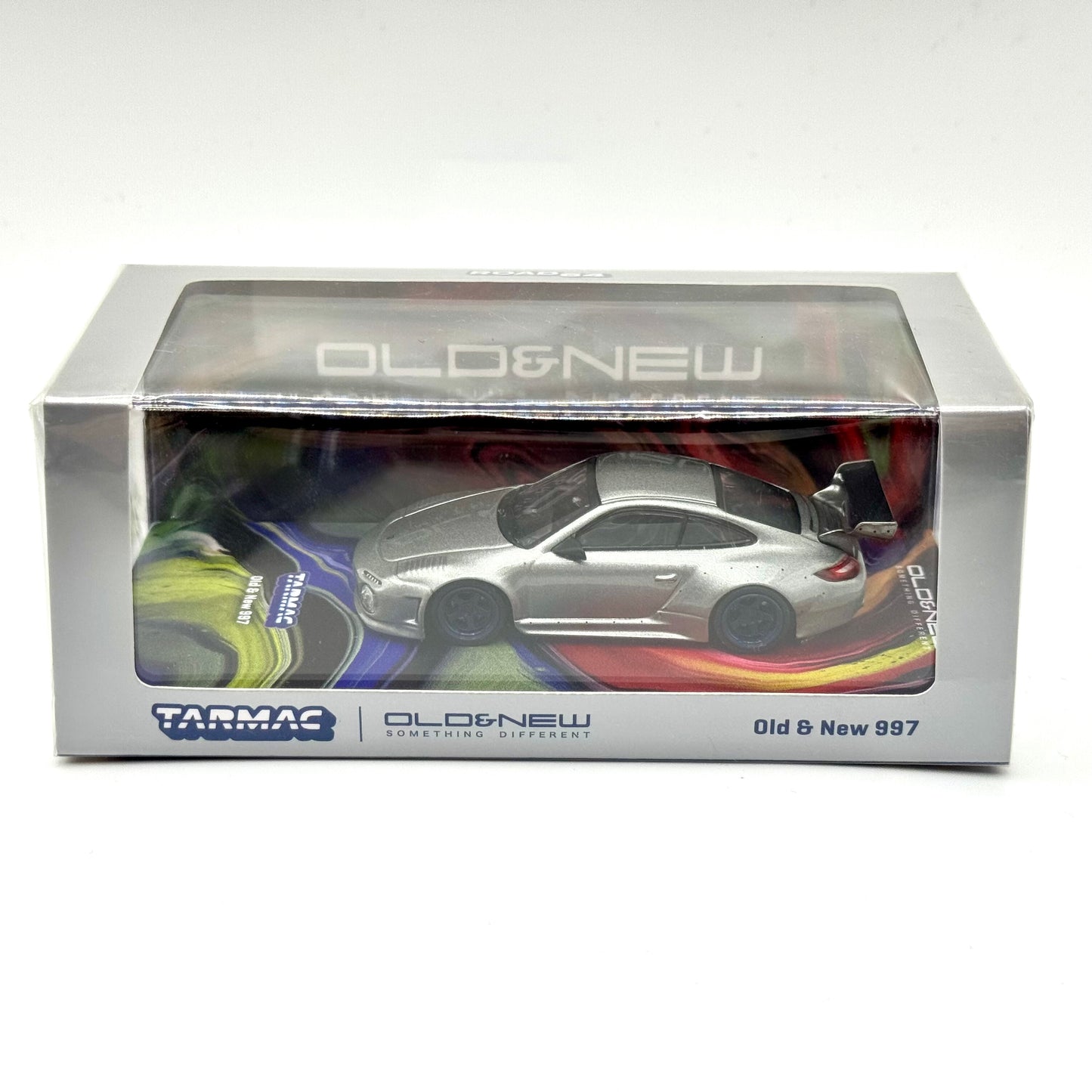 Tarmac Works T64R-TL053-GRY Porsche 997 Old & New Gray Metallic 1:64 diecast box front