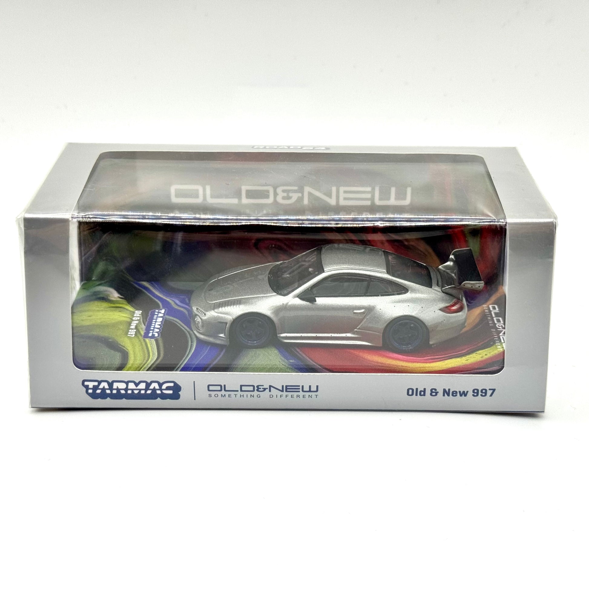 Tarmac Works T64R-TL053-GRY Porsche 997 Old & New Gray Metallic 1:64 diecast box front