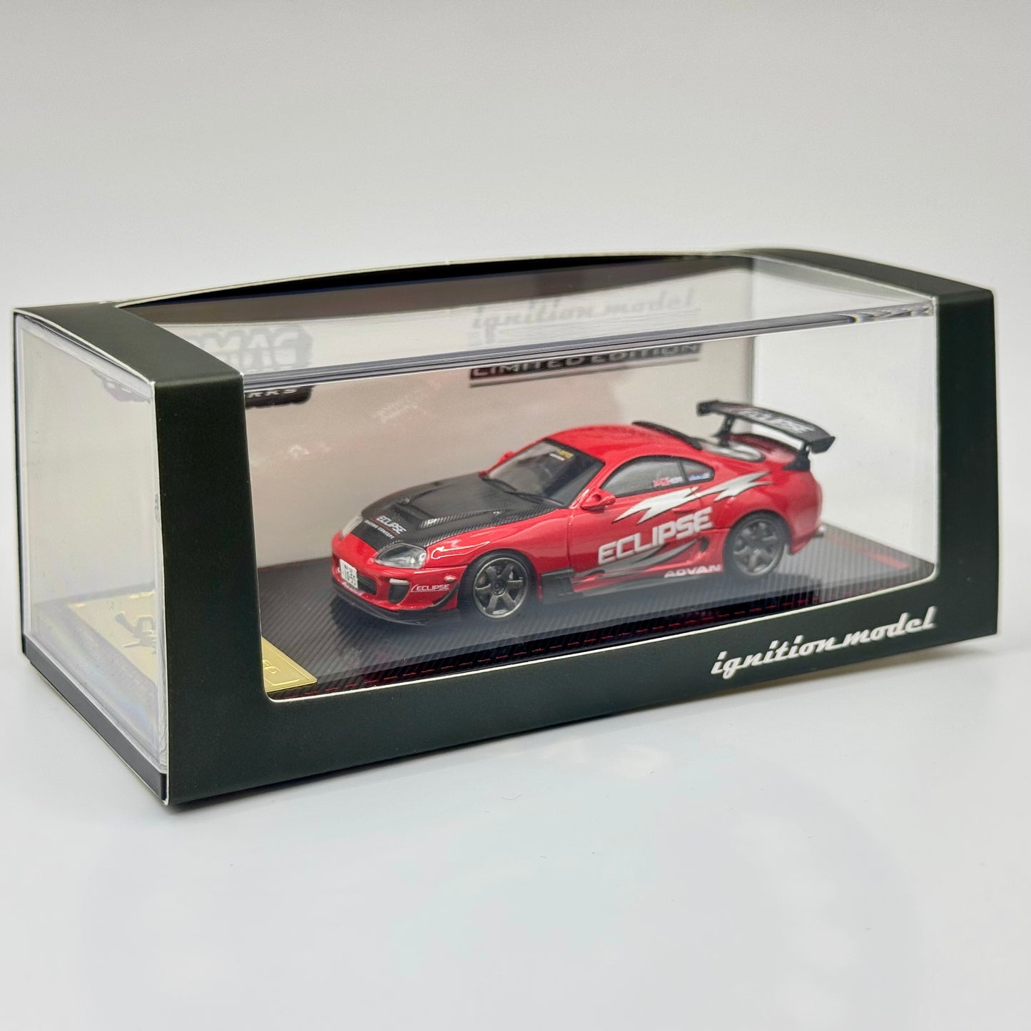Tarmac Works x Ignition Model Toyota Supra JZA80 RZ Red 1:64 model in box front angle