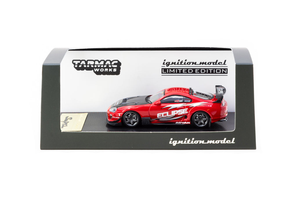 Tarmac Works x Ignition Model Toyota Supra JZA80 RZ Red 1:64 diecast model boxed front view