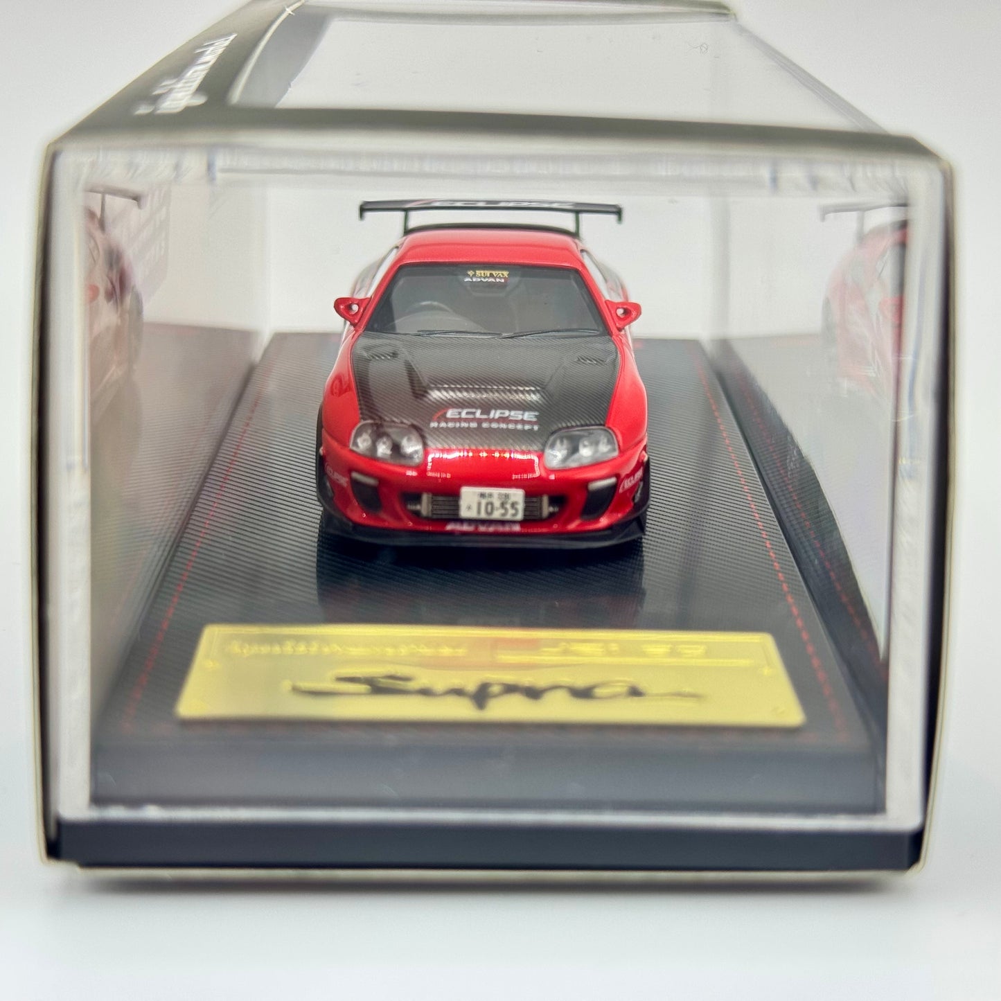 Tarmac Works x Ignition Model Toyota Supra JZA80 RZ Red 1:64 diecast model boxed front view