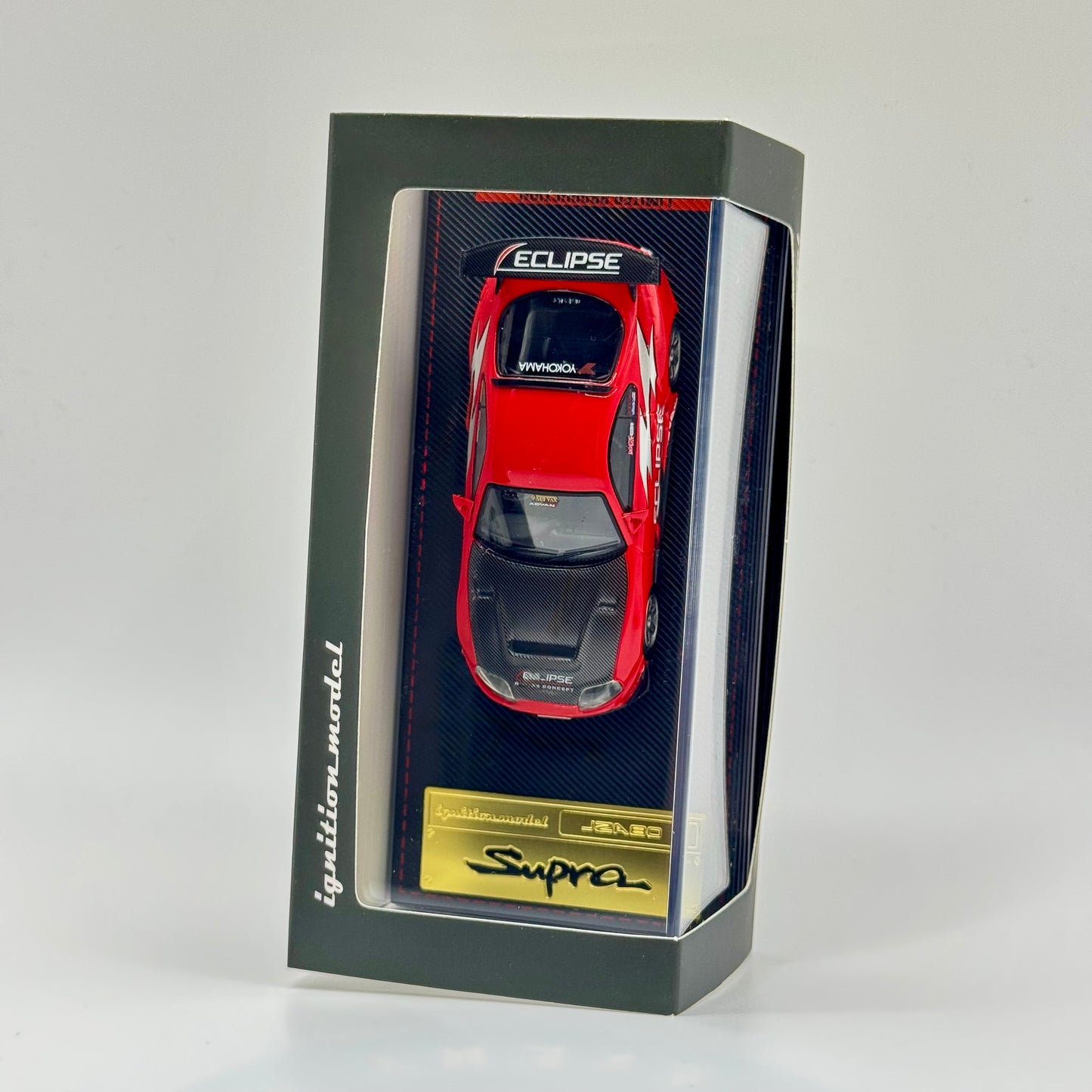 Tarmac Works x Ignition Model Toyota Supra JZA80 RZ Red 1:64 diecast model boxed top view