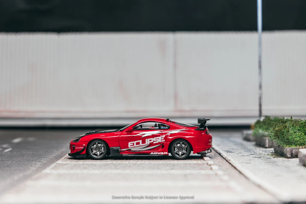Tarmac Works x Ignition Model Toyota Supra JZA80 RZ Red 1:64 diecast model left side view