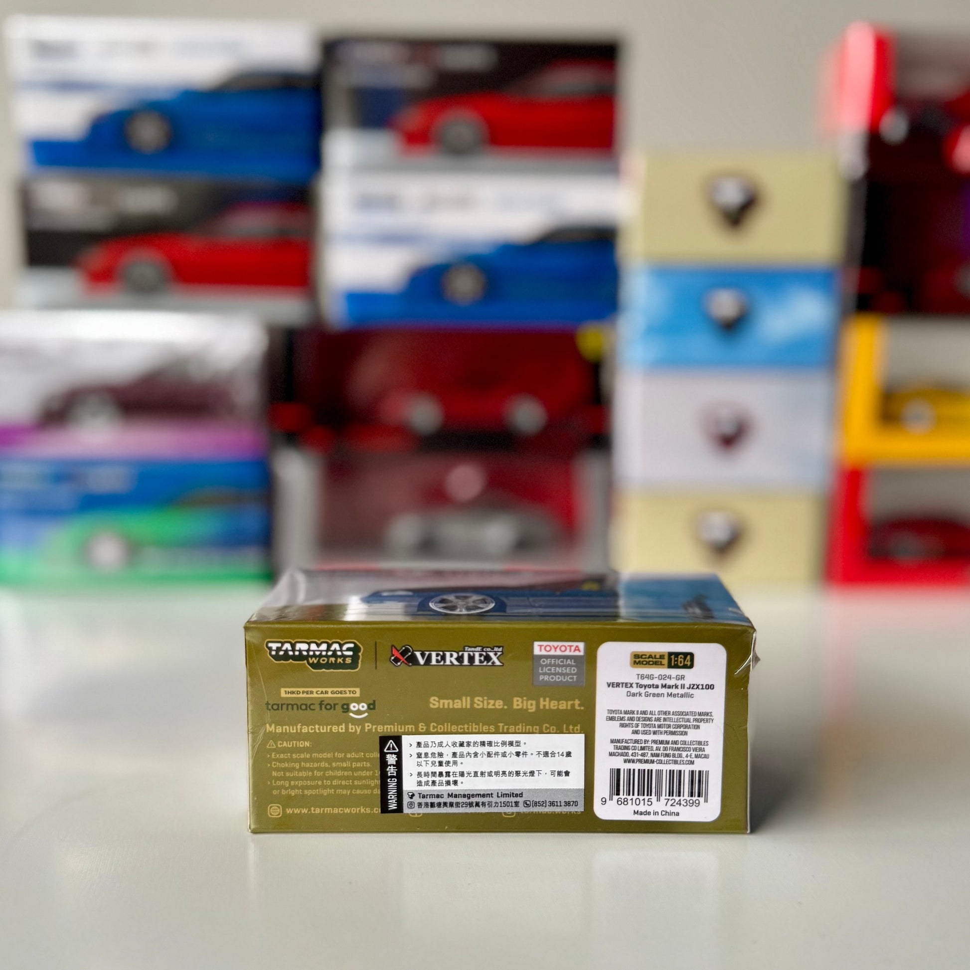 Packaging of Global64 Toyota Mark II JZX100 Vertex in Dark Green Metallic