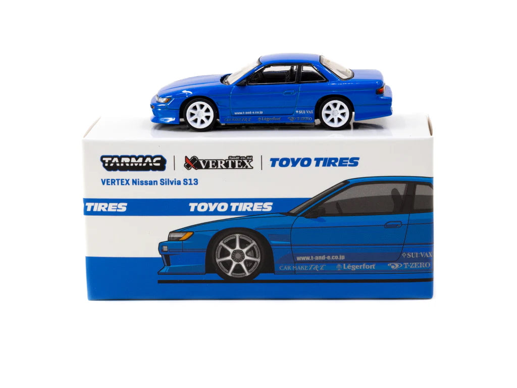 Display view of Tarmac Works 1:64 Silvia S13 Vertex in Blue Metallic