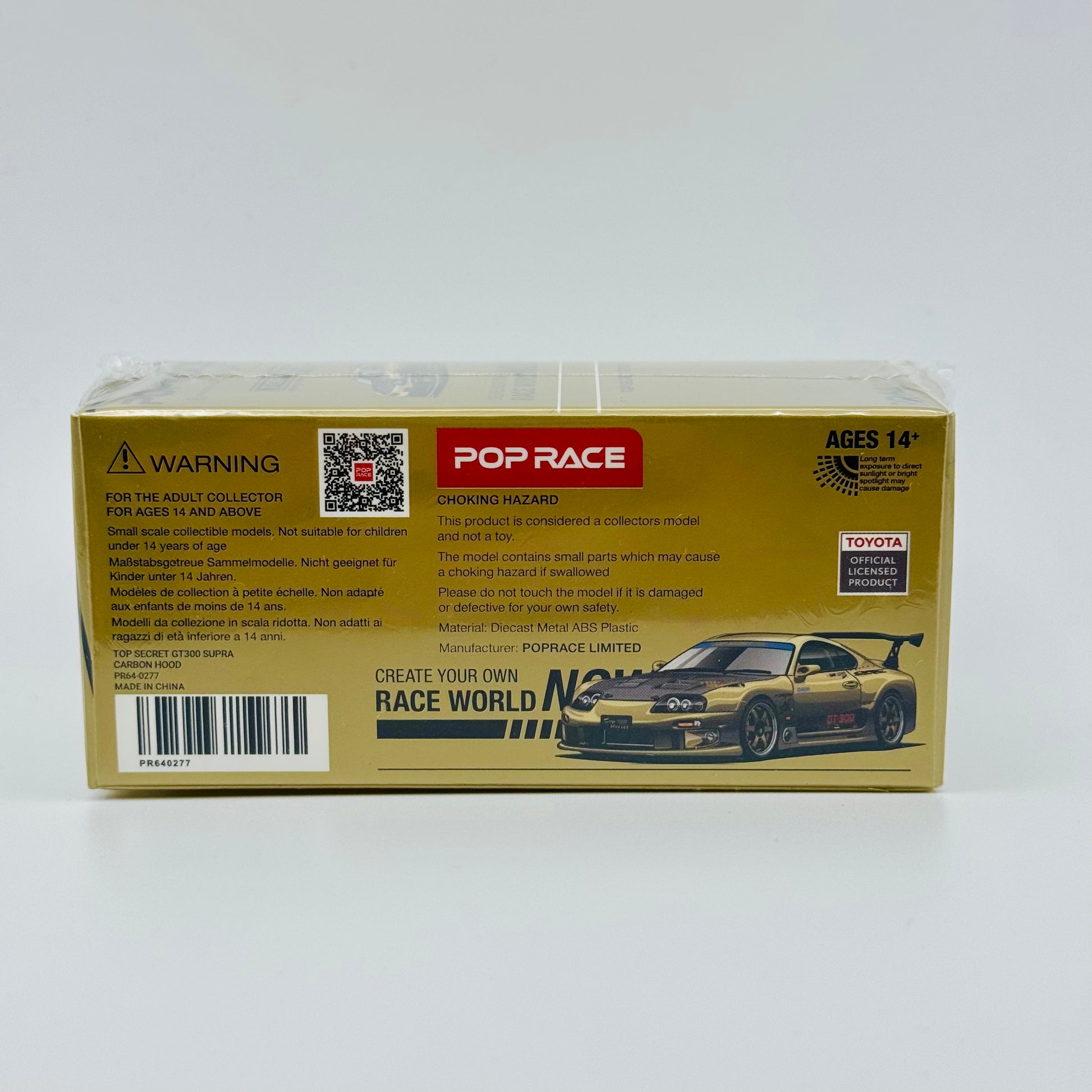 Rear packaging view of Pop Race Top Secret Supra GT300 1:64 scale model