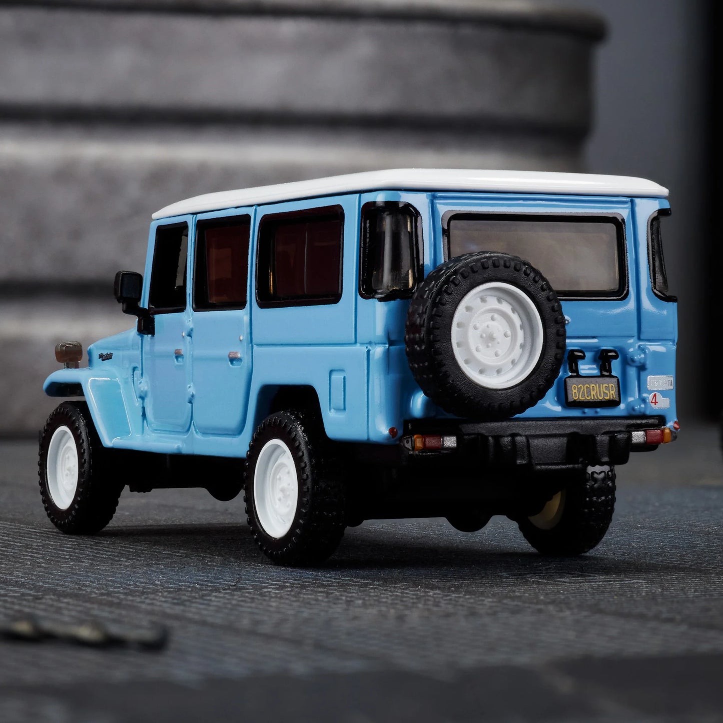 Rear angle of Hot Wheels Elite 64 FJ45 Troopy with tailgate doors