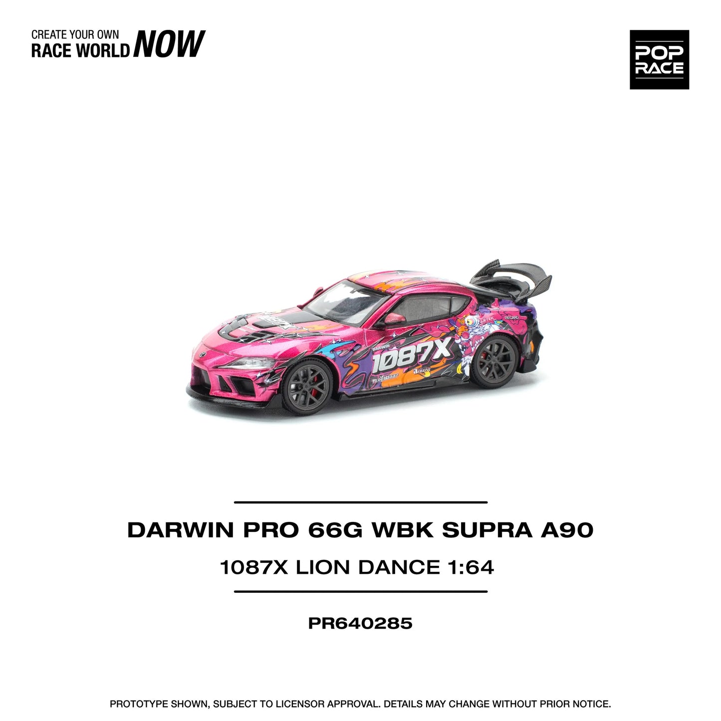 Left side view of Pop Race 1:64 Toyota Supra Lion Dance edition